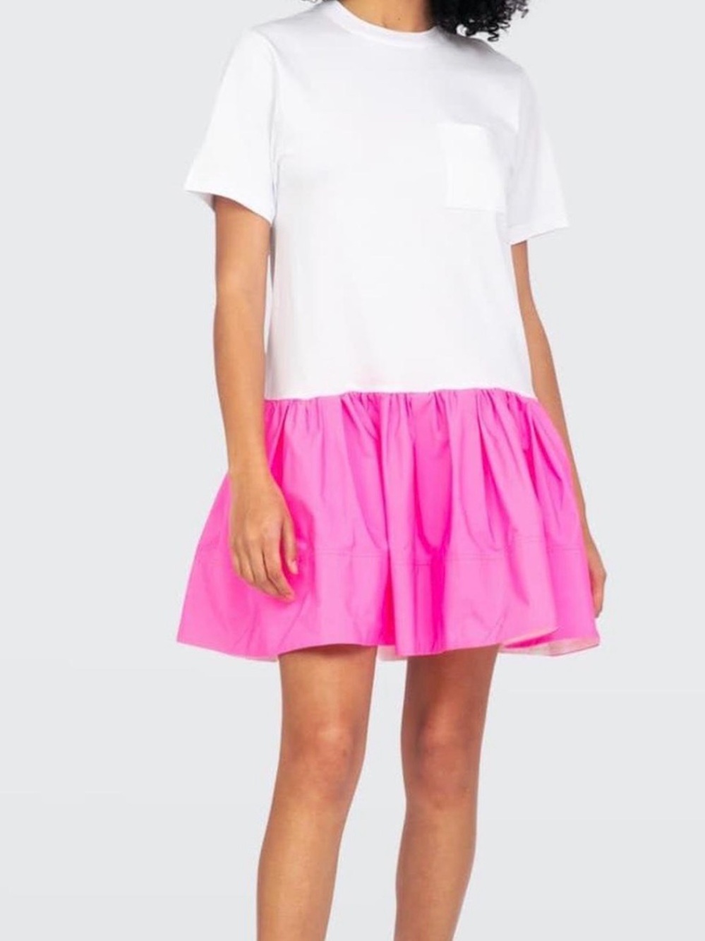 TANYA TAYLOR Katelyn Flounce Hem T-Shirt Neon Pink White Dress Size S